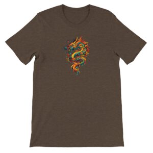 T-shirt dragon marron chiné unisexe premium ras du cou