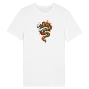 T-shirt blanc dragon unisexe polycoton ras du cou
