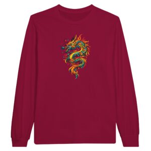 T-shirt rouge cardinal dragon unisexe manches longues