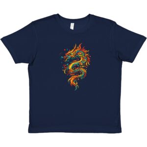 T-shirt dragon bleu marine enfant premium ras du cou