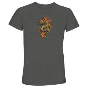T-shirt dragon gris chiné unisexe recyclé col rond