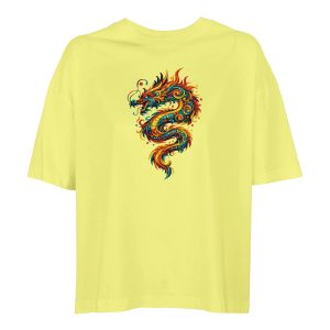 T-shirt dragon femme ample jaune clair coton bio