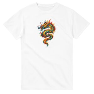 T-shirt blanc dragon unisexe épais ras du cou