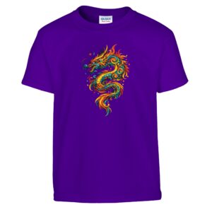 T-shirt dragon enfant violet classique ras du cou