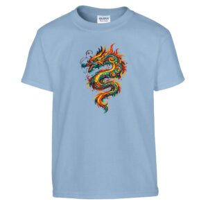 T-shirt dragon enfant bleu clair classique coton