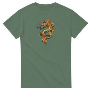 T-shirt vert militaire dragon unisexe épais ras du cou