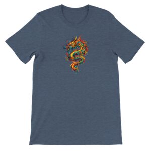 T-shirt dragon navy chiné unisexe premium ras du cou