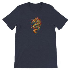 T-shirt dragon bleu nuit chiné unisexe premium