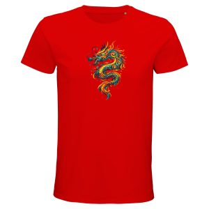 T-shirt dragon homme rouge coton bio éco responsable