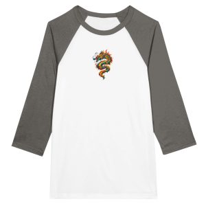 T-shirt dragon à manches raglan unisexe blanc asphalte