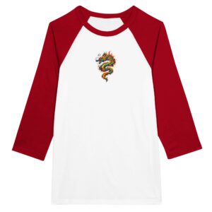 T-shirt dragon à manches raglan unisexe blanc rouge