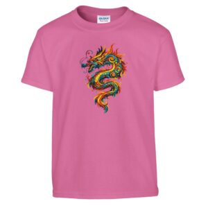 T-shirt dragon enfant classique ras du cou rose foncé