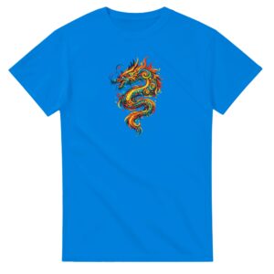 T-shirt bleu royal dragon unisexe épais ras du cou