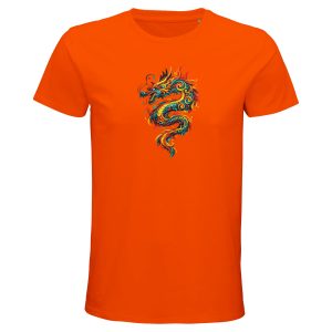 T-shirt dragon homme orange coton bio