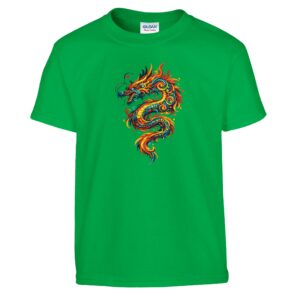 T-shirt dragon enfant vert classique ras du cou