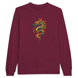 T-shirt bordeaux dragon unisexe classique manches longues