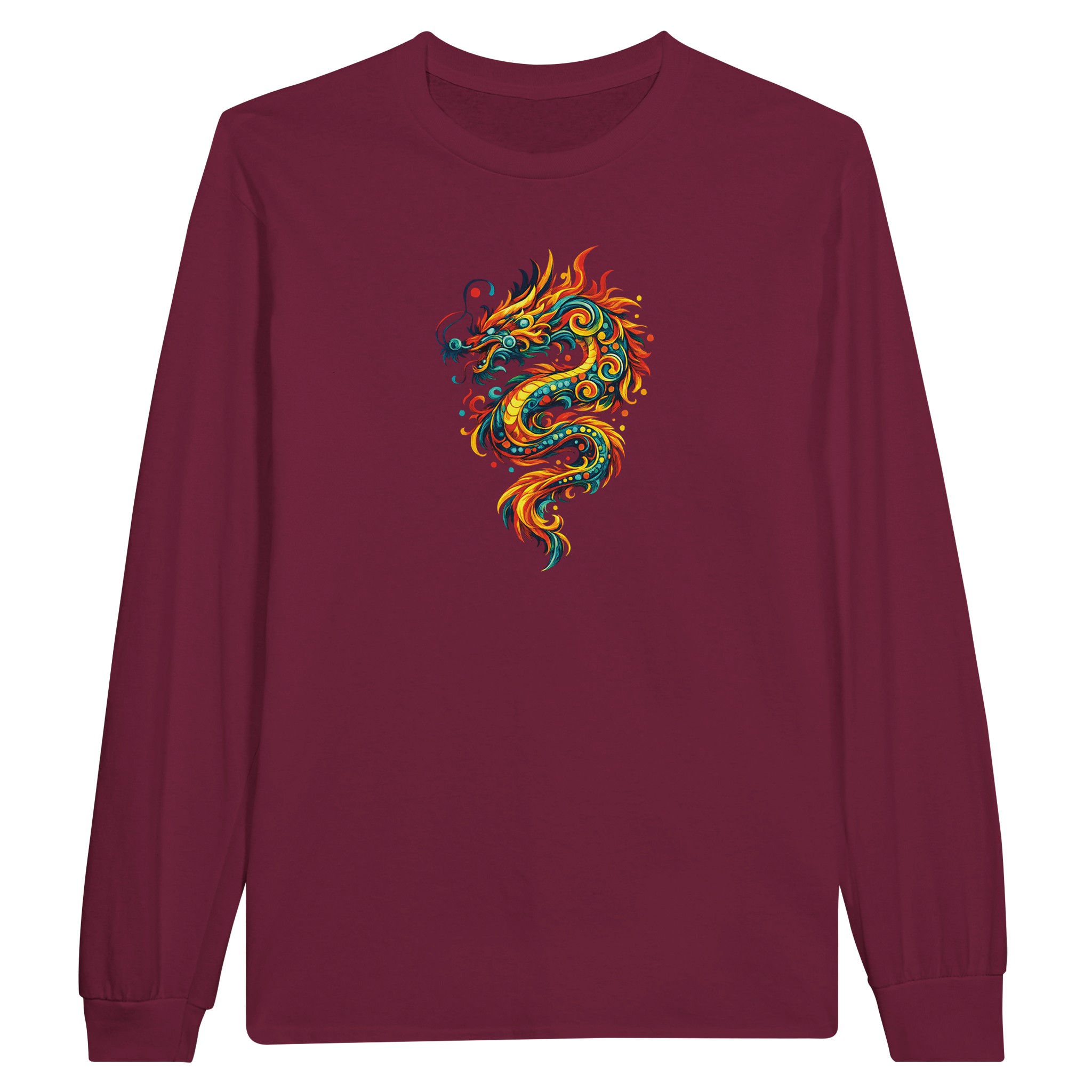 T-shirt bordeaux dragon unisexe classique manches longues T-shirt bordeaux dragon unisexe classique manches longues