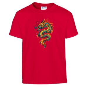 T-shirt dragon enfant classique rouge ras du cou