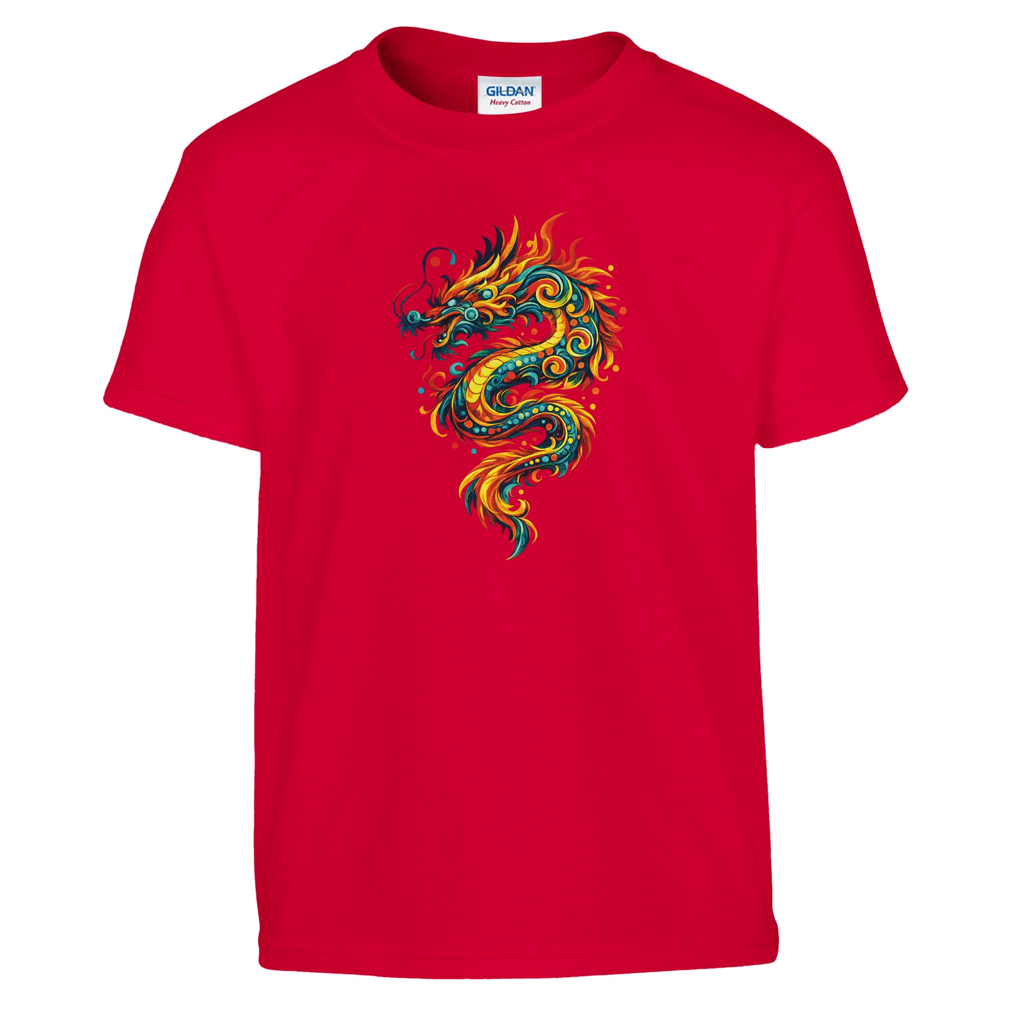 T-shirt dragon enfant classique rouge ras du cou T-shirt dragon enfant classique rouge ras du cou