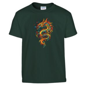 T-shirt dragon enfant classique vert foncé coton