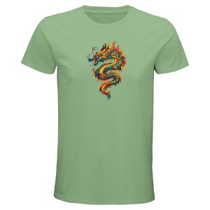T-shirt dragon homme vert pomme coton bio