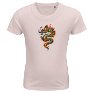 T-shirt dragon enfant bio ajusté rose pâle