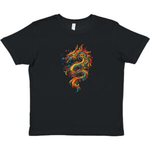 T-shirt dragon noir enfant premium ras du cou