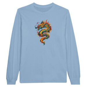 T-shirt bleu clair dragon unisexe classique manches longues