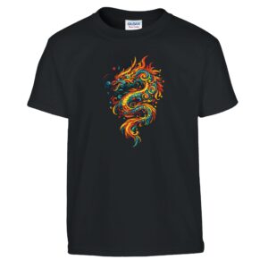 T-shirt dragon enfant noir classique ras du cou
