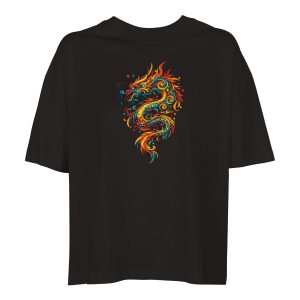 T-shirt dragon femme noir coton bio premium