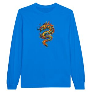T-shirt bleu royal dragon unisexe manches longues