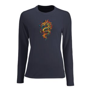 T-shirt gris souris dragon femme ajusté manches longues