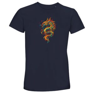 T-shirt dragon bleu marine unisexe col rond recyclé