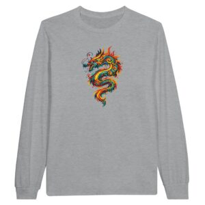 T-shirt gris sport dragon unisexe classique manches longues