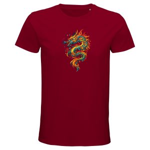 T-shirt dragon homme bordeaux coton bio premium