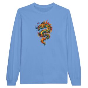 T-shirt bleu caroline dragon unisexe classique manches longues