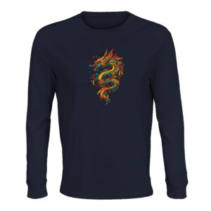 T-shirt dragon bleu marine manches longues bio unisexe