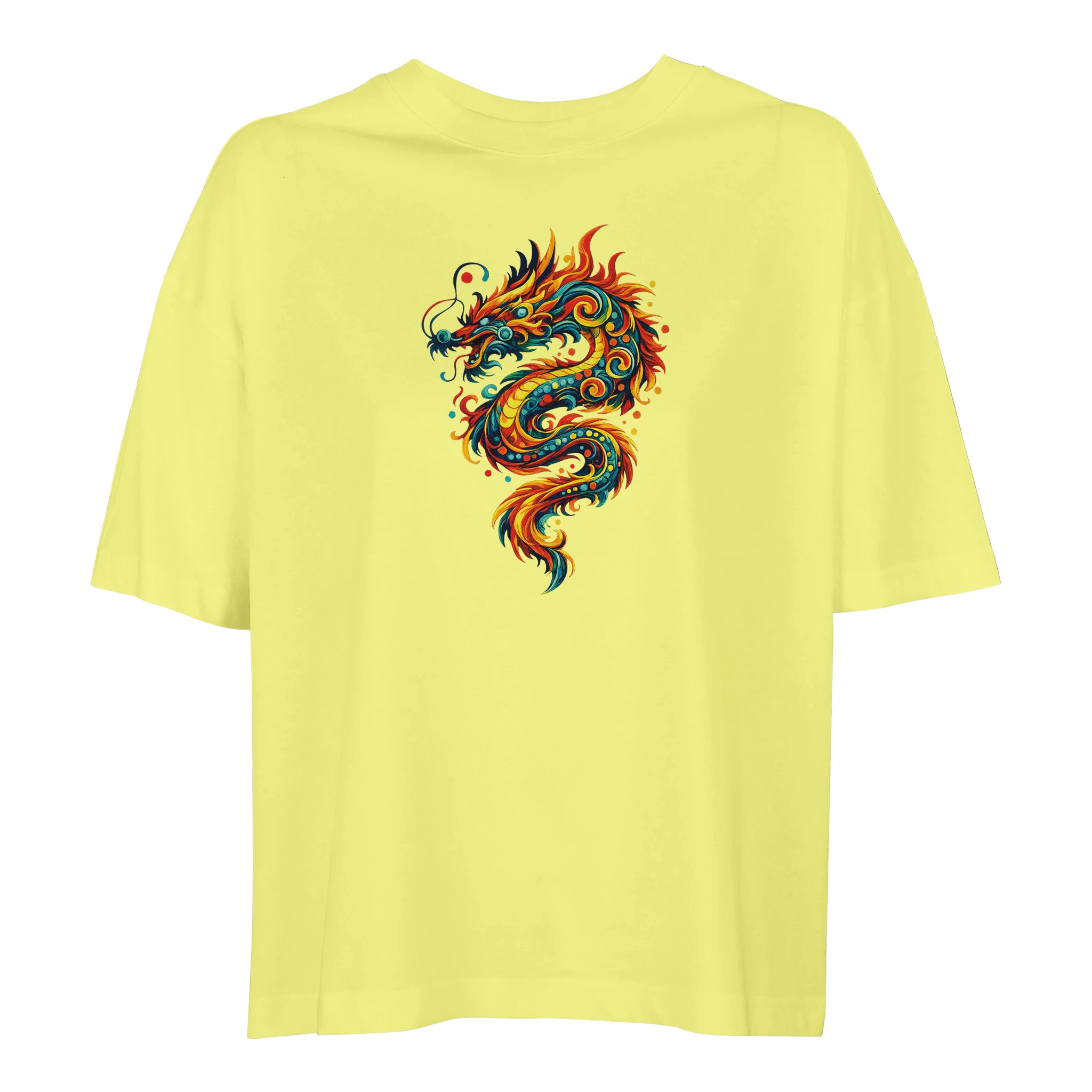T-shirt dragon femme ample jaune clair coton bio T-shirt dragon femme ample jaune clair coton bio