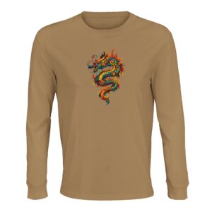 T-shirt dragon beige unisexe manches longues bio