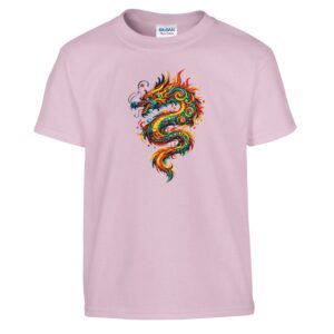 T-shirt dragon enfant classique ras du cou rose