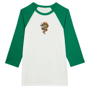 T-shirt dragon manches raglan unisexe blanc et vert