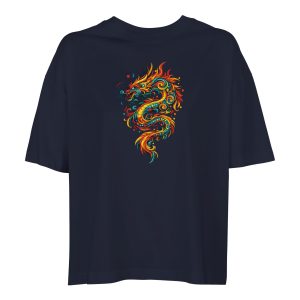 T-shirt dragon femme bleu marine coton bio