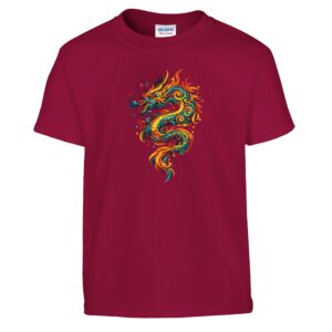 T-shirt dragon enfant rouge cardinal classique ras du cou