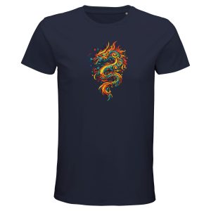T-shirt dragon homme bleu marine en coton bio