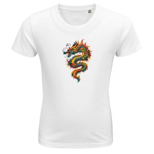 T-shirt dragon enfant bio ajusté blanc coton