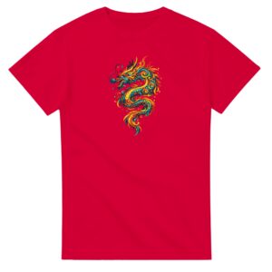 T-shirt rouge dragon unisexe épais ras du cou
