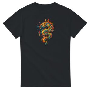 T-shirt noir dragon unisexe épais ras du cou