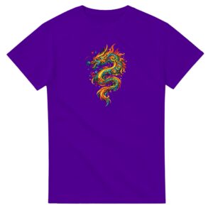 T-shirt violet dragon unisexe épais ras du cou coton