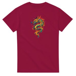 T-shirt rouge cardinal dragon unisexe épais ras du cou