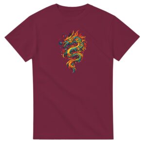 T-shirt bordeaux dragon unisexe épais ras du cou